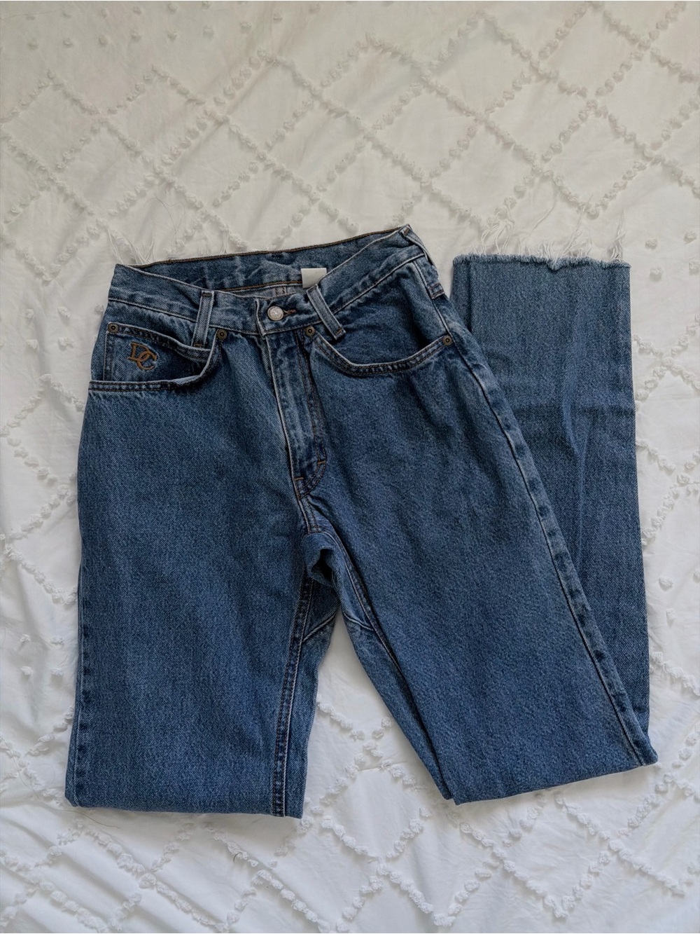 Vintage Diamond Cut High Rise Straight Leg Raw Hem Jeans